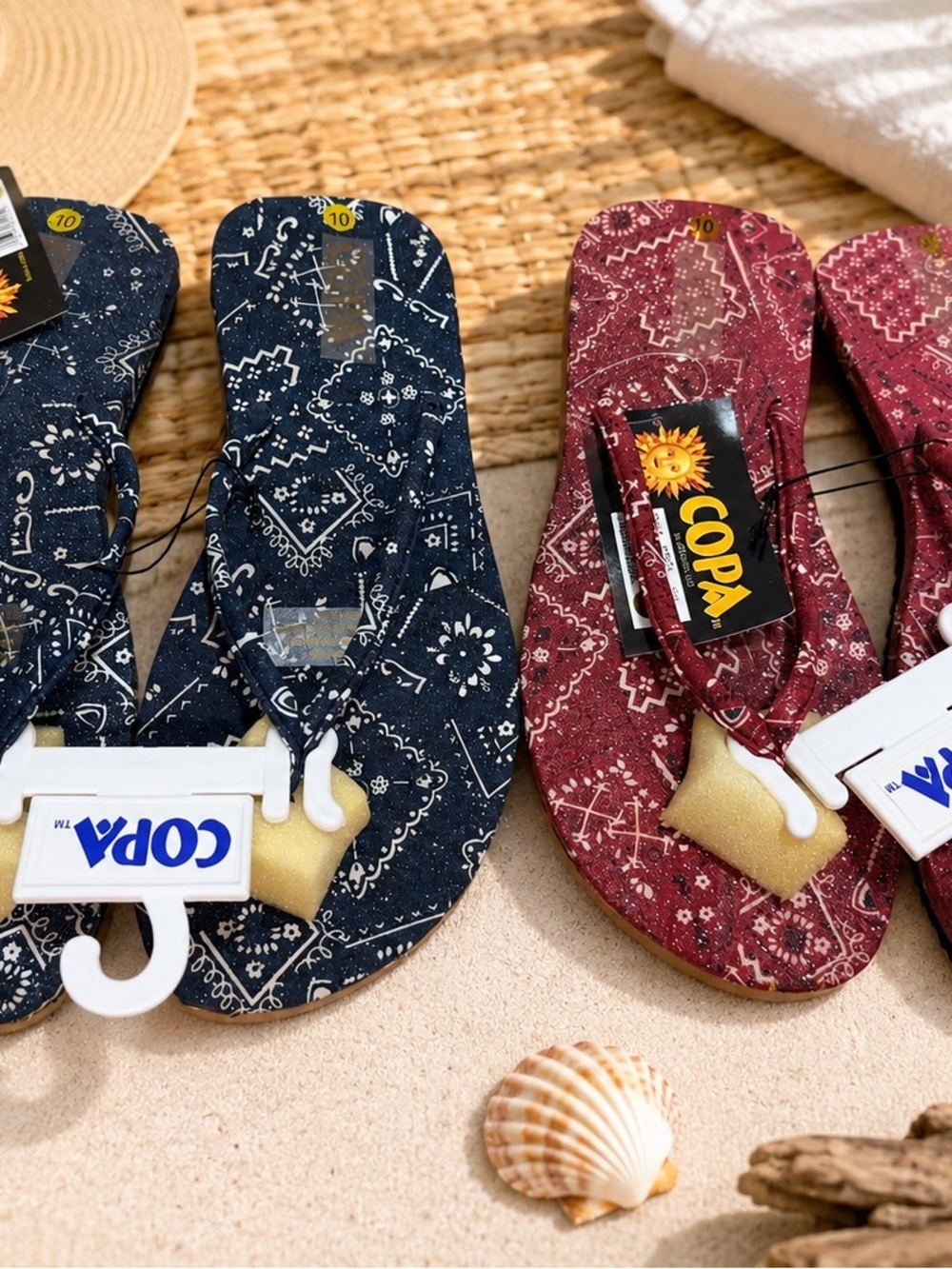 Two COPA Bandana Print Flip Flops - Navy & Burgundy